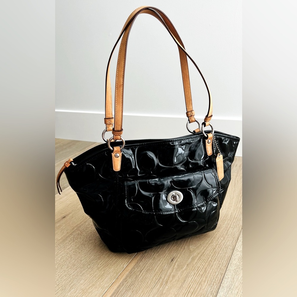 Coach Black Quilted Shoulder Bag with Glossy Finish